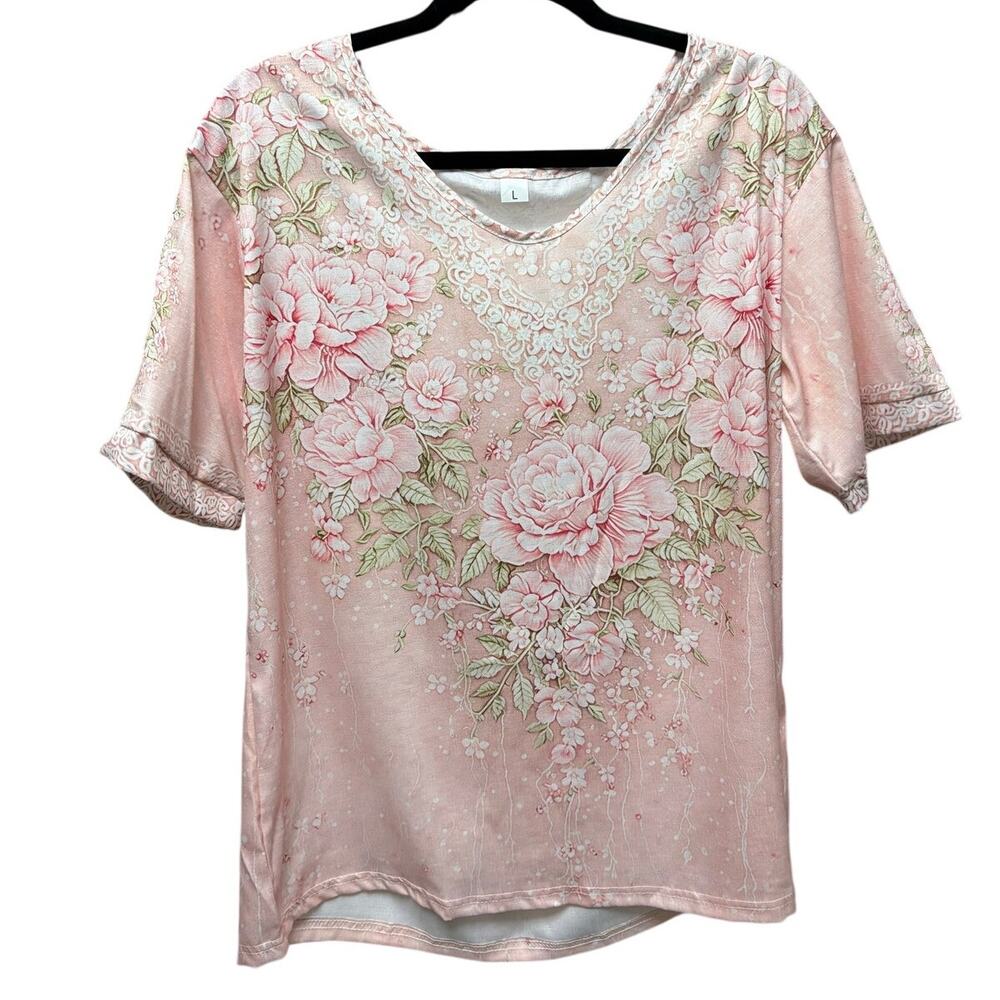 Pre-loved-L-Pastel Pink Garden Floral Top